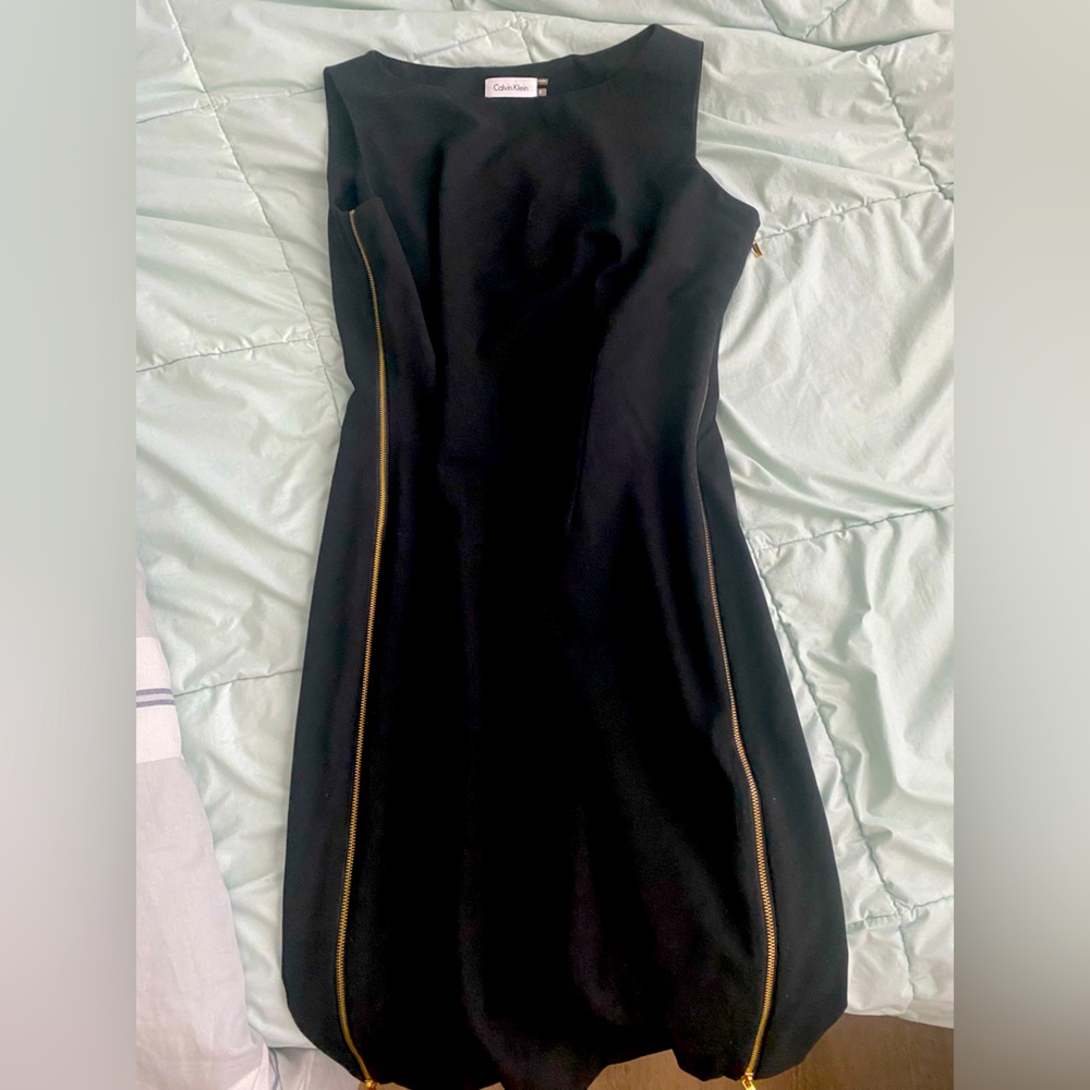Calvin Klein Gold Double Zipper Shift Dress